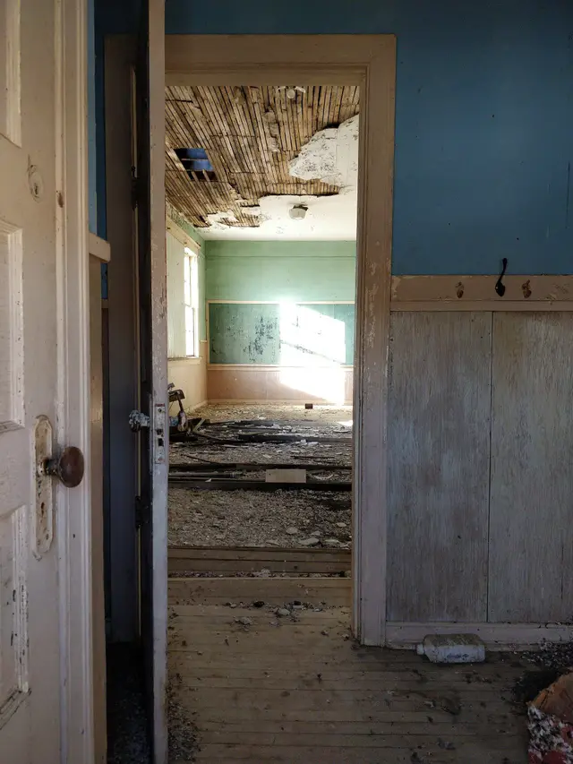 Abandoned Reliance schoolhouse interior